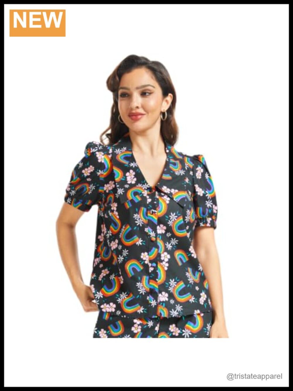 ModCloth Women's Cotton Button Down Shirt with Puff Sleeves and Peter Pan Collar